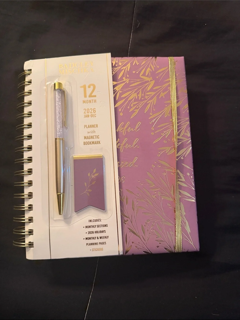 Badgley Mischka Purple and Gold 2026 12-Month Home Office Planner with Pen